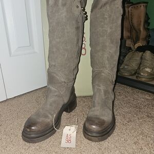 A.S.98 Women's Taupe Leather Over the Knee Boots